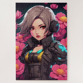 Beau portrait cyberpunk en nuance de roses pussel