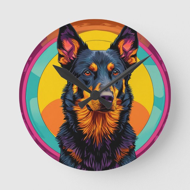 Beauceron hund Färgrik Illustration Rund Klocka (Framsida)
