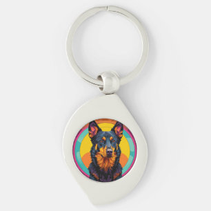 Beauceron hund Färgrik Illustration Swirl Silverfärgad Nyckelring