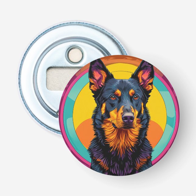 🐾 Beauceron Hund Glöd 🌈 Färgrik Illustration Flasköppnare (Framsidan)