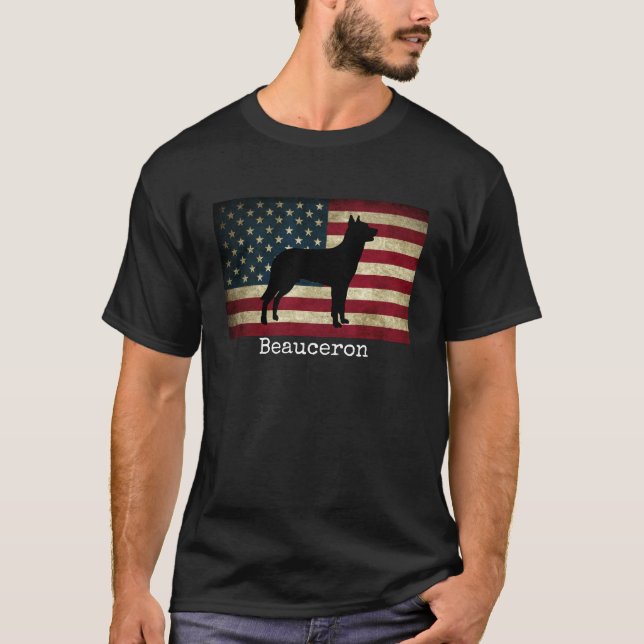 Beauceron med amerikanska flaggan t shirt (Framsida)