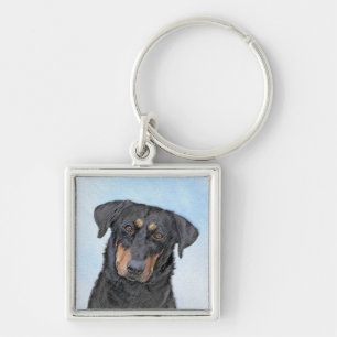 Beauceron Painting - Cute Original Hund Art Fyrkantig Silverfärgad Nyckelring