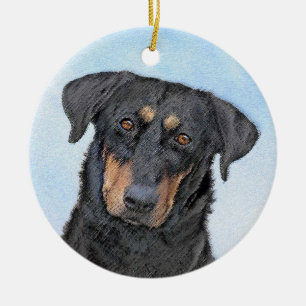Beauceron Painting - Cute Original Hund Art Julgransprydnad Keramik