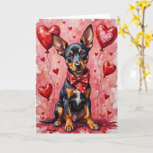 Beauceron Valentine Hund Sittande med Hjärtan Röda Kort