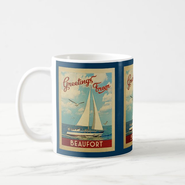 Beaufort Sailboat-Vintage resor North Carolina Kaffemugg (Vänster)