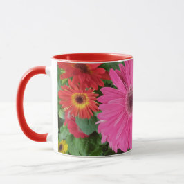 BEAUITFUL ROSA RED GERBERA FLOWERS BLOMMIGT OCH NA MUGG
