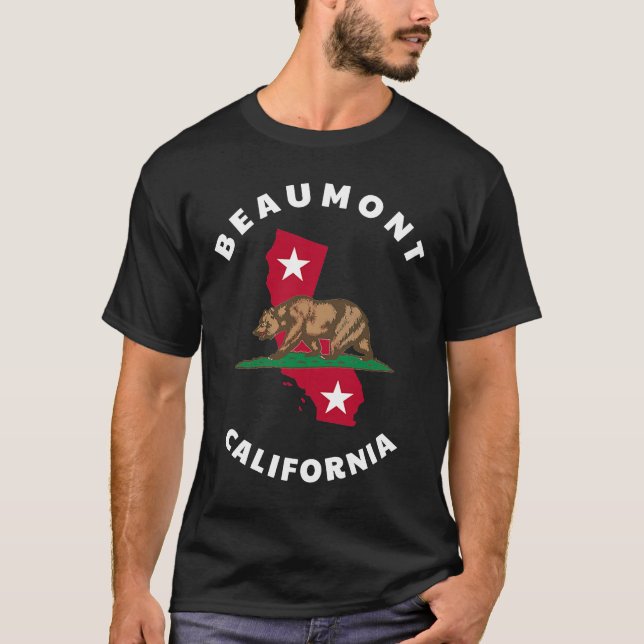 Beaumont California CA Flagga och Bear Badge Souve T Shirt (Framsida)