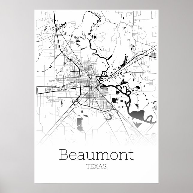 Beaumont Karta - Texas - City Karta Poster (Framsidan)