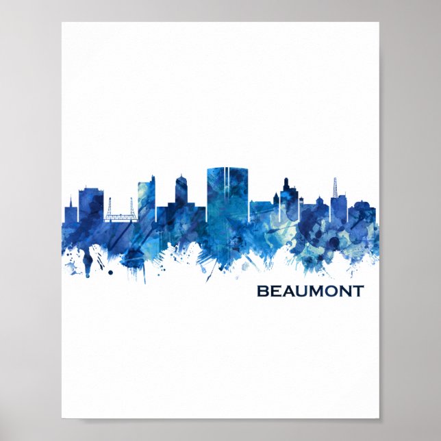 Beaumont Texas Skyline Blue Poster (Framsidan)