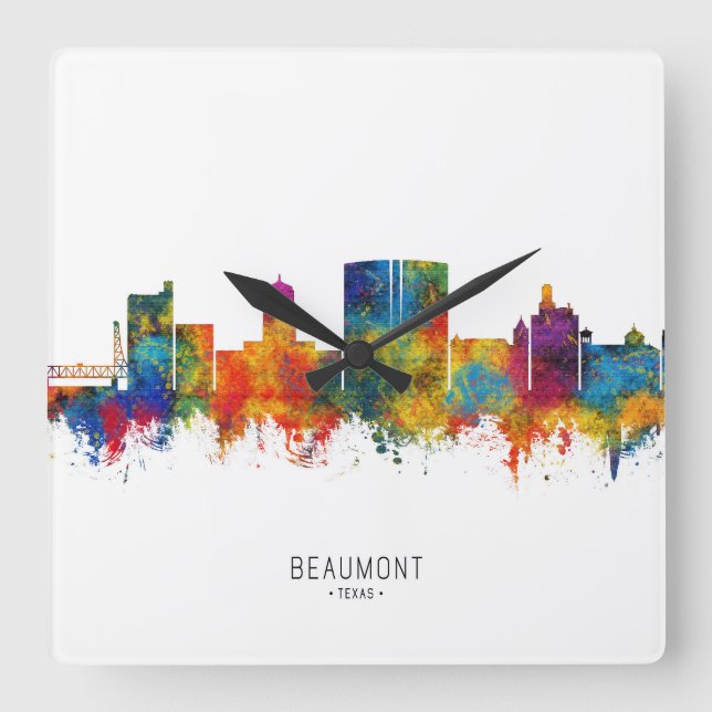 Beaumont Texas Skyline Fyrkantig Klocka (Framsida)
