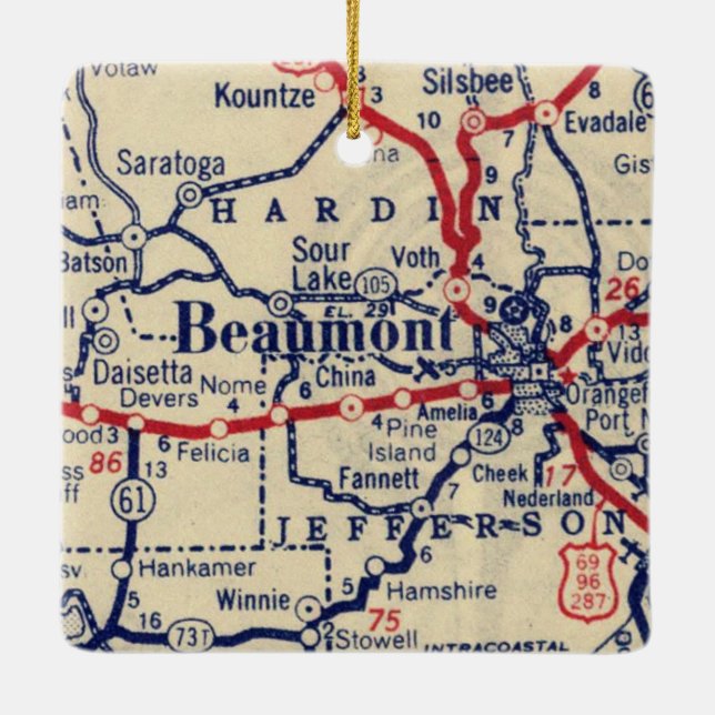 Beaumont TX Vintage Karta Julgransprydnad Keramik (Baksida)