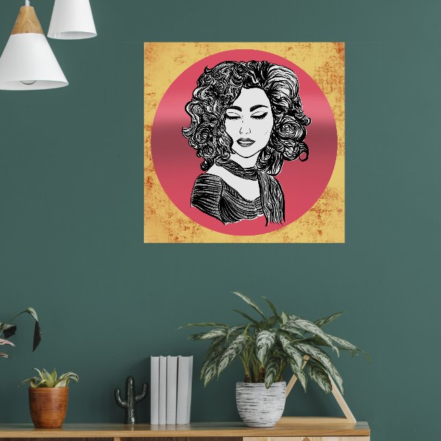 Beauté aux cheveux bouclés - Curly Hårskönhet Poster (Vardagsrum 1)