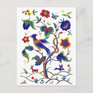 Beautful Jacobean Bird of Paradise Embroidery Vykort