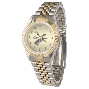 Beautician-/barberaredesignguld med svart numrerar armbandsur