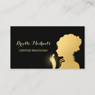 Beautician Black and Faux Guld Woman Makeup Artist Visitkort