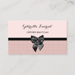 Beautician Chic Parisian Rosa Polka dots Black Bow Visitkort
