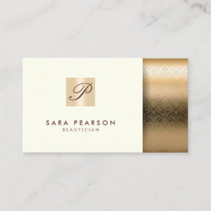 Beautician Elegant Guld Monogram Damask Visitkort