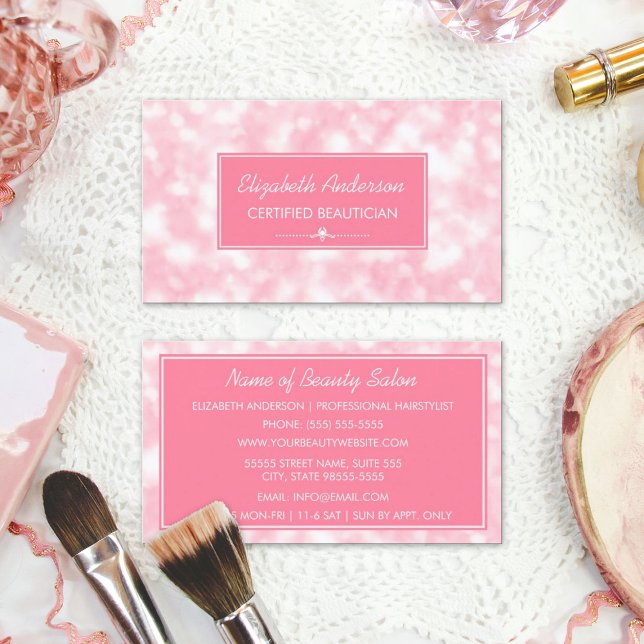 Beautician Elegant Rosa Bokeh Beauty Salon Visitkort (Beautician Elegant Pink Bokeh Beauty Salon Business Cards)