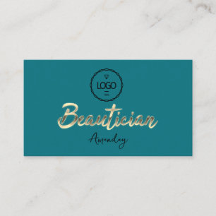 Beautician Script Guld QRCode Logotyp Teal Visitkort