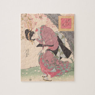 Beauties under Cherry Blommars Vintage Ukiyo-e Pussel