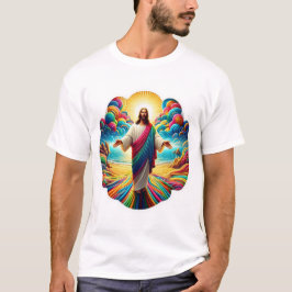 Beautiful 2 sided Jesus overlooking colorful sky T Shirt