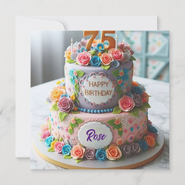 BEAUTIFUL 75:E BIRTHDAY CAKE KORT (Framsida)