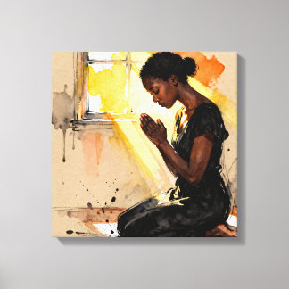 Beautiful Abstract African=American Woman Praying Canvastryck