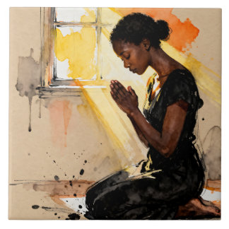 Beautiful Abstract African=American Woman Praying Kakelplatta