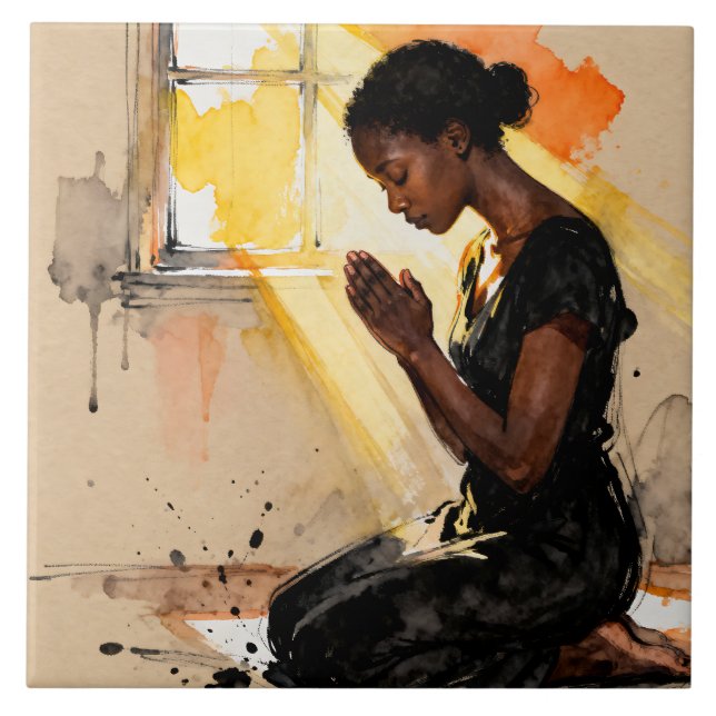 Beautiful Abstract African=American Woman Praying Kakelplatta (Framsidan)