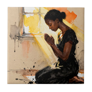 Beautiful Abstract African=American Woman Praying Kakelplatta