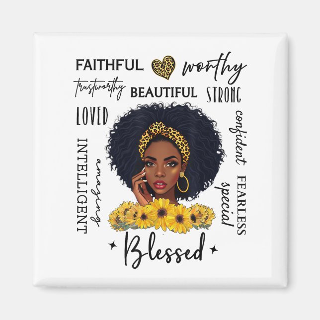 Beautiful African American Black Woman Sunflower L Magnet (Framsidan)