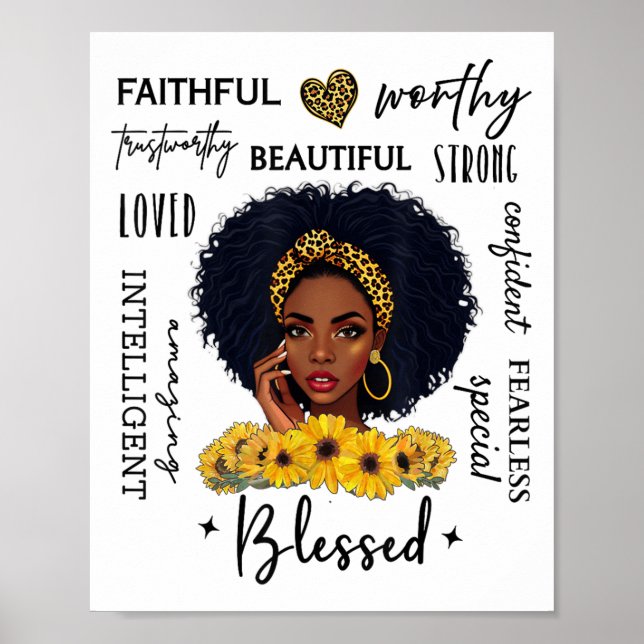 Beautiful African American Black Woman Sunflower L Poster (Framsidan)