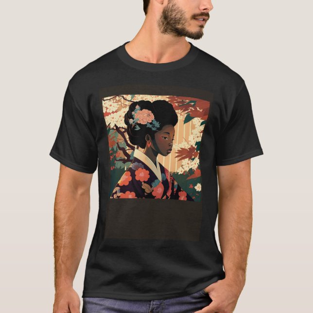 Beautiful African Asian woman in kimono Afro Asian T Shirt (Framsida)