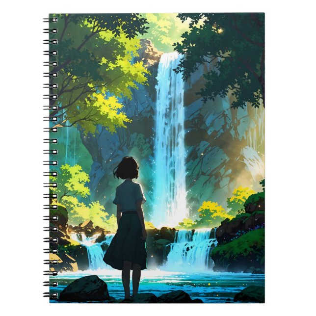 Beautiful Anime Waterfall Illustration Anteckningsbok (Framsidan)