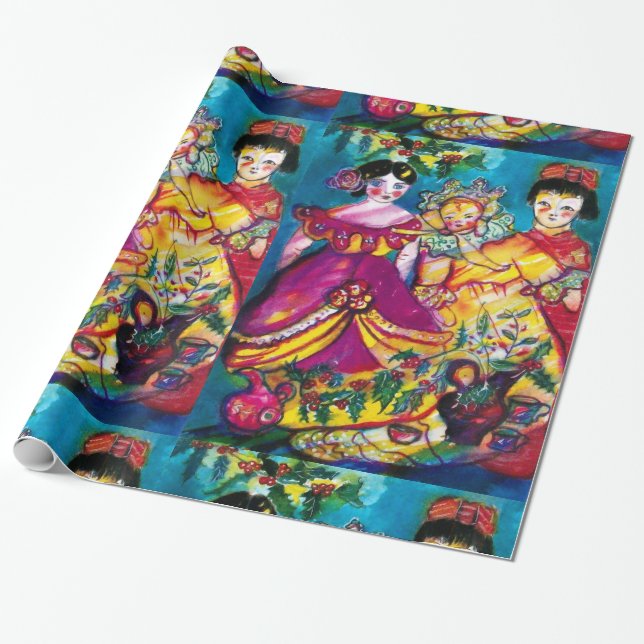 BEAUTIFUL ANTIQUE DOLLS AND CHRISTMAS ORNAMENTS PRESENTPAPPER (Utrullad)