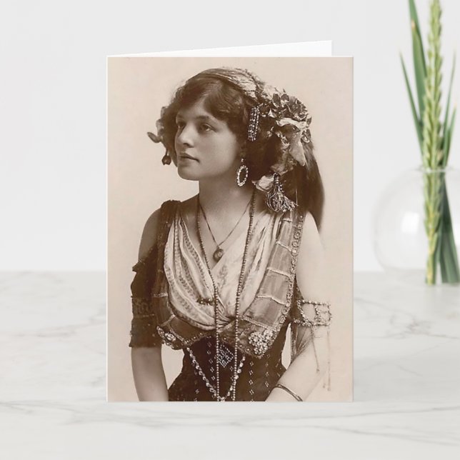 BEAUTIFUL ANTIQUE GYPSY GIRL VINTAGE NOTECARD KORT (Framsida)