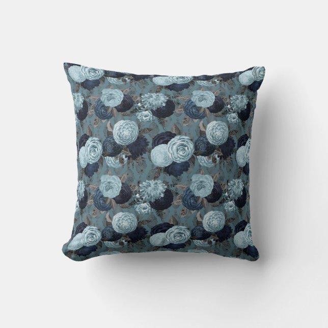 BEAUTIFUL AQUA BLUE BLOMMIGT BOUQUET CUSHION KUDDE (Framsida)