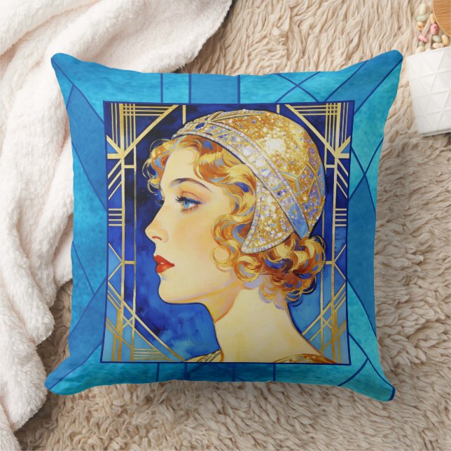 Beautiful Art Deco Blonde Flapper Kudde (Filt)