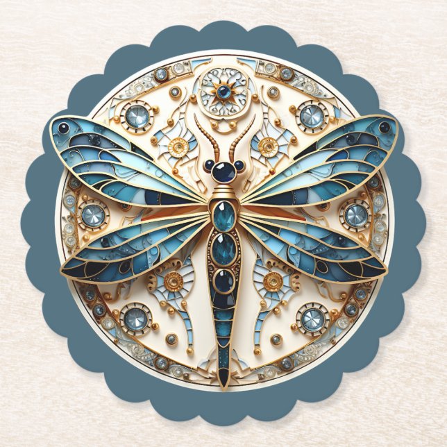 Beautiful Art Deco Stained Glass Dragonfly   Underlägg Papper (Framsida)