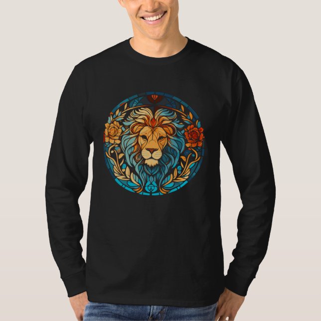 Beautiful Artistic Stained Glass Style Lion T Shirt (Framsida)