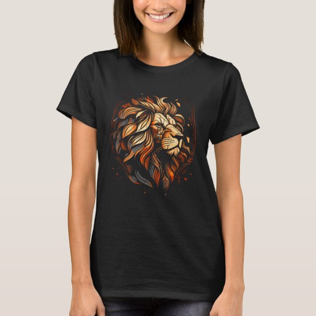 Beautiful Artistic Stained Glass Style Lion T Shirt (Framsida)