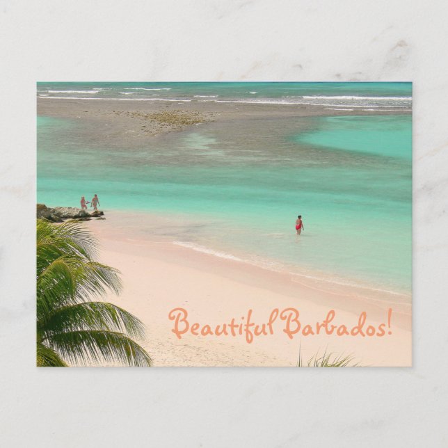 BEAUTIFUL BARBADOS’/GORGEOUS BEACH & AQUA VATTEN VYKORT (Framsida)