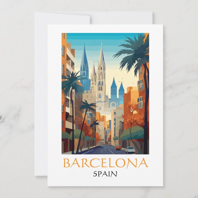 Beautiful Barcelona Spain Retro Vintage Travel Kort (Framsida)