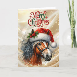 Beautiful Bay Horse in Santa Hat Helgkort
