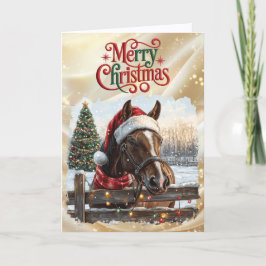 Beautiful Bay Horse with Red Ribbon Helgkort