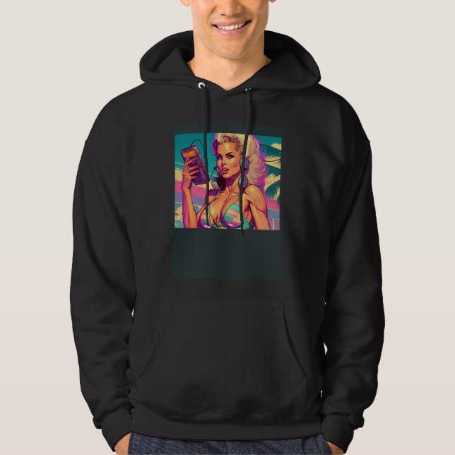Beautiful Beach Girl In Retro Style Hoodie (Framsida)