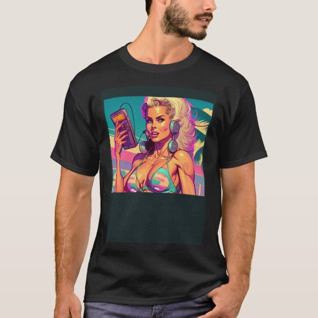 Beautiful Beach Girl In Retro Style T Shirt (Framsida)