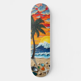 Beautiful Beach Scene with Palm Trees   Mini Skateboard Bräda 18,5 Cm