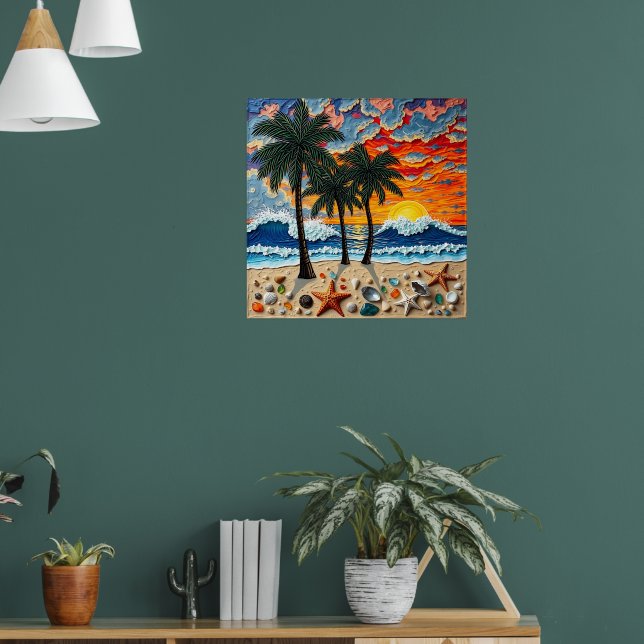 Beautiful Beach Scene with Palm Trees Poster (Vardagsrum 1)