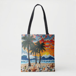 Beautiful Beach Scene with Palm Trees   Tygkasse
